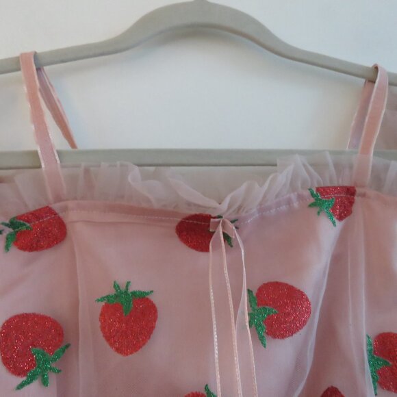 MASKED QUEEN COTTAGECORE Strawberry Tulle Midi Dress Coquette Whimsy Retro NWT - Picture 9 of 14